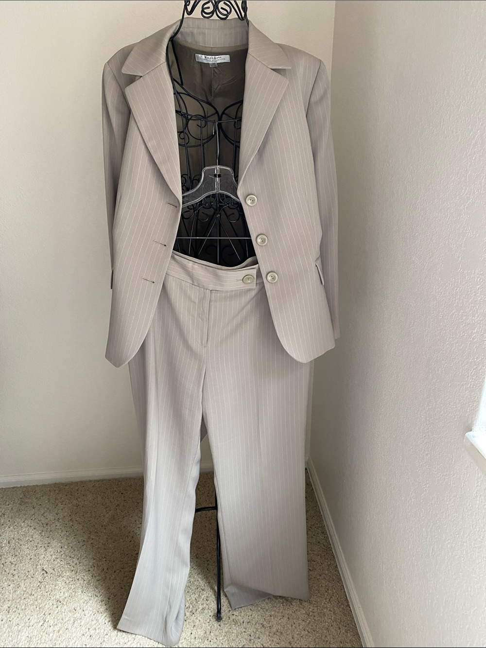 Tahari Sage Green Pinstripe Pantsuit